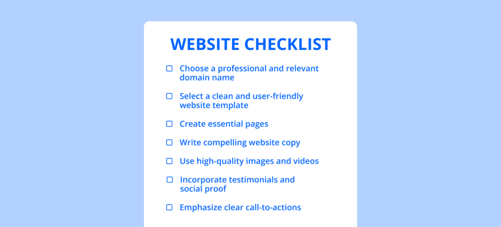 Turn Your Side Hustle into a Success Story: A Non-Techie's Guide to Building a Client-Attracting Website for small business owner. Website planning checklist with items such as choosing a domain name, selecting a template, creating pages, writing copy, using visuals, adding social proof, and emphasizing calls-to-action.
