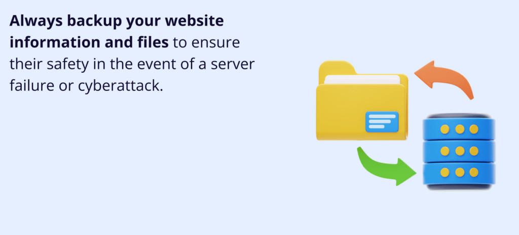 Turn Your Side Hustle into a Success Story: A Non-Techie's Guide to Building a Client-Attracting Website for small business owner.
3D illustration of website backup process with a folder, server, and arrows.