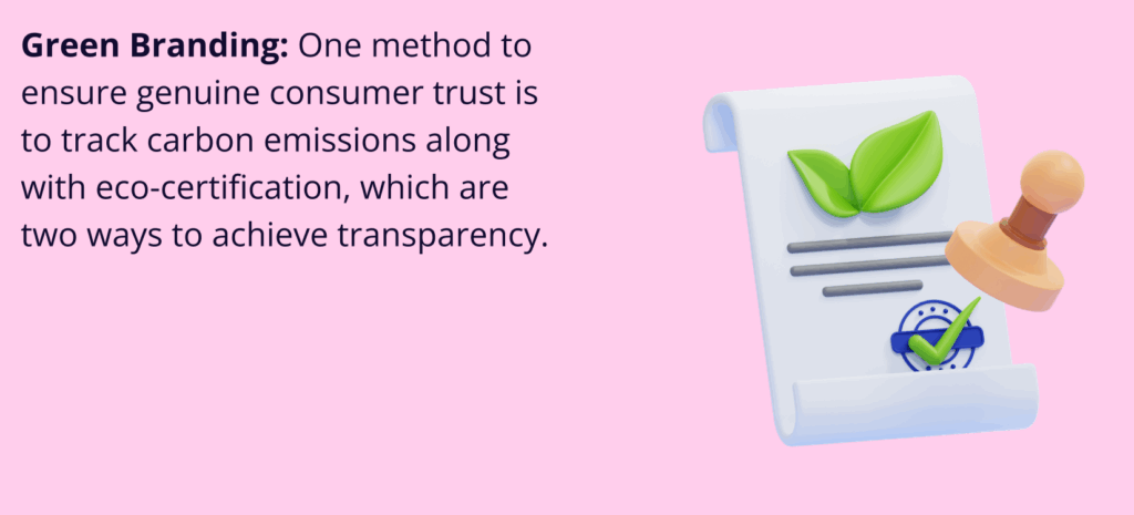 The 8 Technology Trends Reshaping Business in 2025 A 3D eco-certificate icon with a leaf symbol, a green checkmark, and a rubber stamp, symbolizing eco-certification. This illustrates the text: "Green Branding: One method to ensure genuine consumer trust is to track carbon emissions along with eco-certification..."