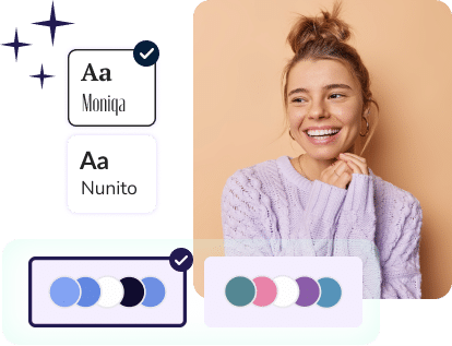 Content woman choosing font and color scheme for a webpage.