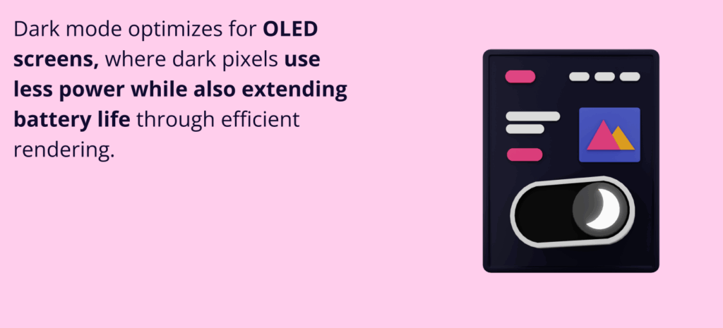 Website Trends 2026: The Future of Digital Experience is Here 4 Website Trends 2026: The Future of Digital Experience is Here. Icon of a smartphone/screen showing a dark interface with a toggle switch depicting a crescent moon.