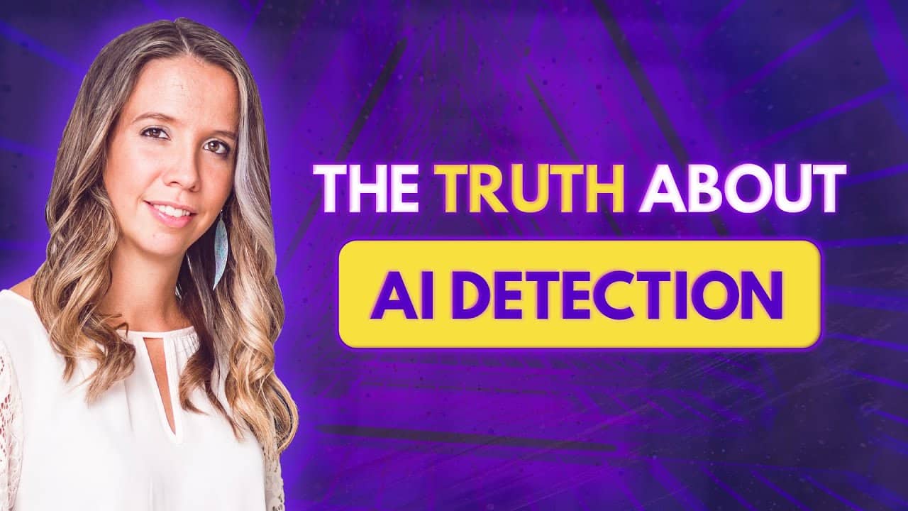 A woman stands next to the words "The Truth ABbut AI Detection"