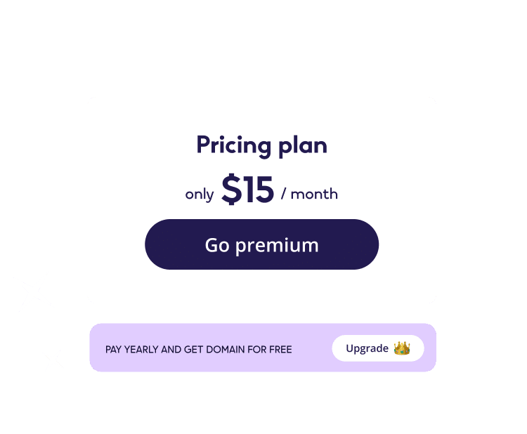 Web service pricing plan advertisement featuring a monthly subscription rate. The card reads 'Pricing plan only $15/month'.