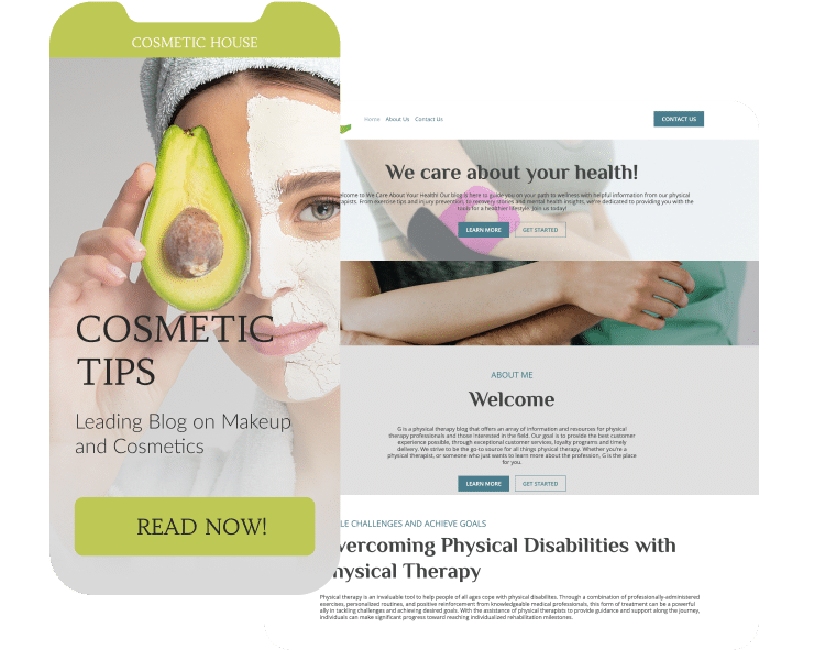 Website homepage of 'Cosmetic House', a leading blog on makeup and cosmetics, offering tips and health-related content, created by Hocoos AI website builder