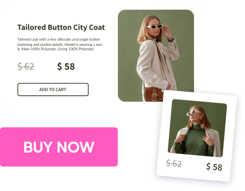 E-commerce product page example featuring a 'Tailored Button City Coatʼ.