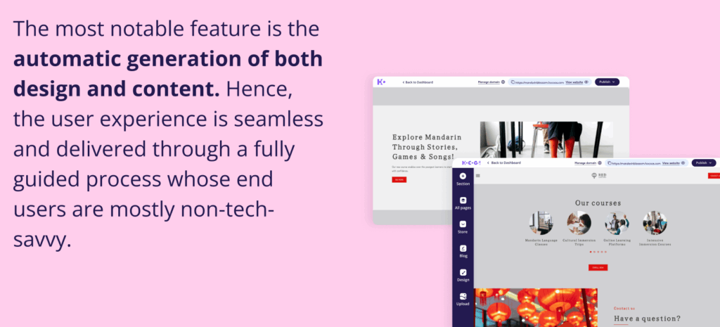 AI Website Builder vs. Traditional Builders: Which One Is Better for Small Businesses? 5 AI Website Builder vs. Traditional Builders: Which One Is Better for Small Businesses. Graphic featuring the Hocoos AI dashboard. Text describes the automatic generation of design and content as a seamless experience for non-tech-savvy users.