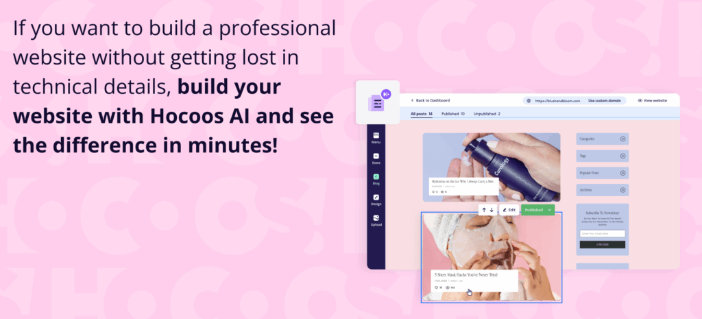 Why Most Small Business Websites Fail (and How AI Fixes It) 6 Why Most Small Business Websites Fail (and How AI Fixes It)
A pink graphic explaining that AI builders use automated blog creation to keep sites up to date, featuring a purple "GENERATE WITH AI" button icon and a blog selection interface.